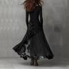 Stylish Leopard Print Patchwork Dress with Elastic Waist and Long Sleeves, Big Hem 2026