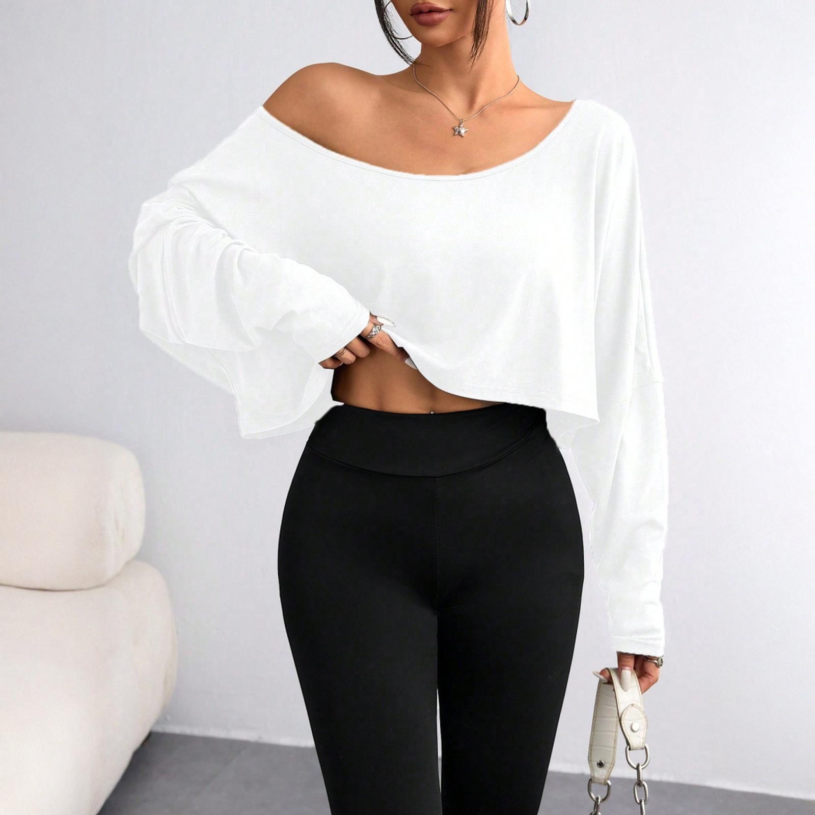 

Women s Casual Fashion Off-Shoulder Short Color Long-Sleeved Top XL білий