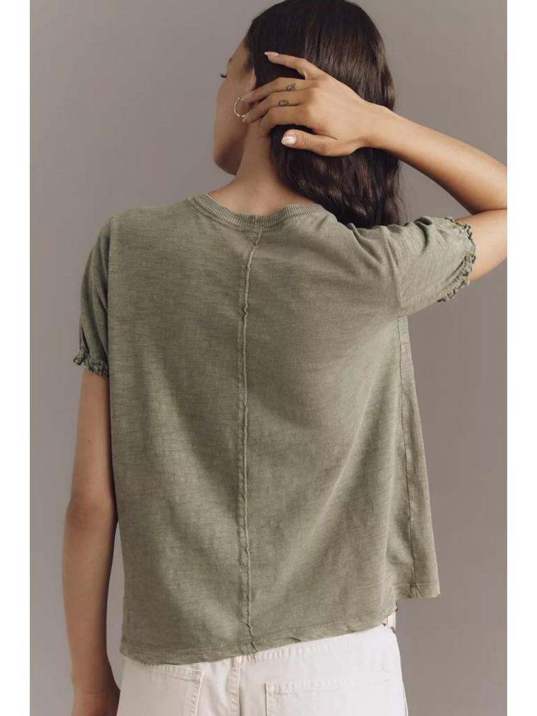 2026 Spring Women's Bubble Sleeve T-Shirt: Short-Sleeve, Solid Color, Round Neck, Skin-Friendly Design.