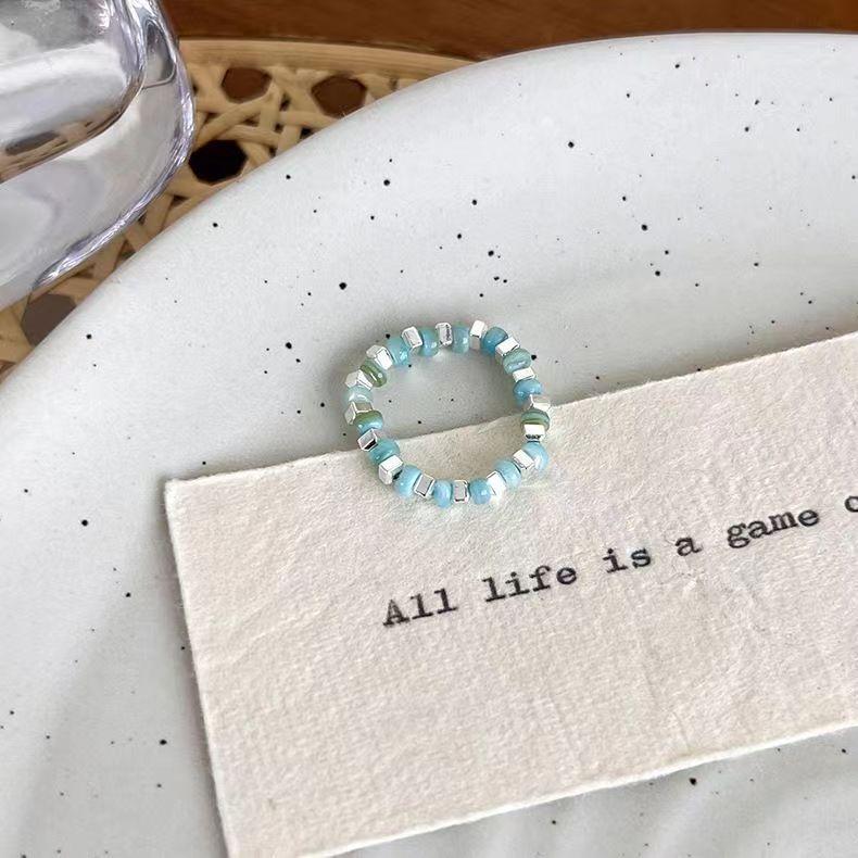 Fashion Vintage Colorful Natural Beaded Ring for Women Fashion Party Finger Elastic Ring Simple Design Jewelry Party Gift