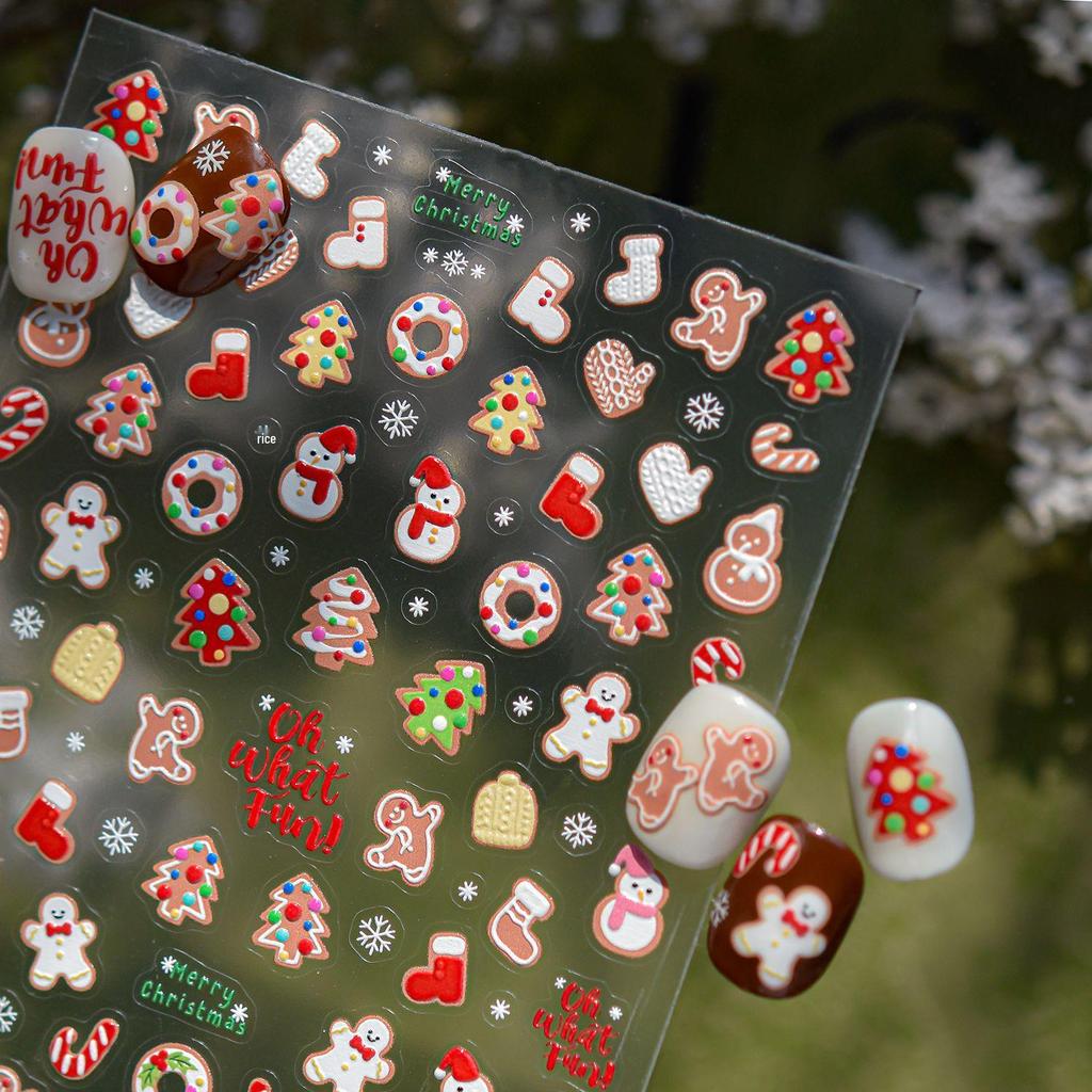 Tomoni Embossed Nail Stickers: Winter Fantasy & Christmas Gingerbread Nail Art Accents
