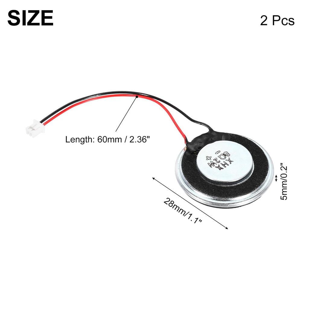 Uxcell 2Pcs 2W 8 Ohm Small Speaker Metal Shell Round Internal Micro Magnet Mini Speaker with 60mm Terminal Wire for DVD EVD Multimedia Mobile Portable