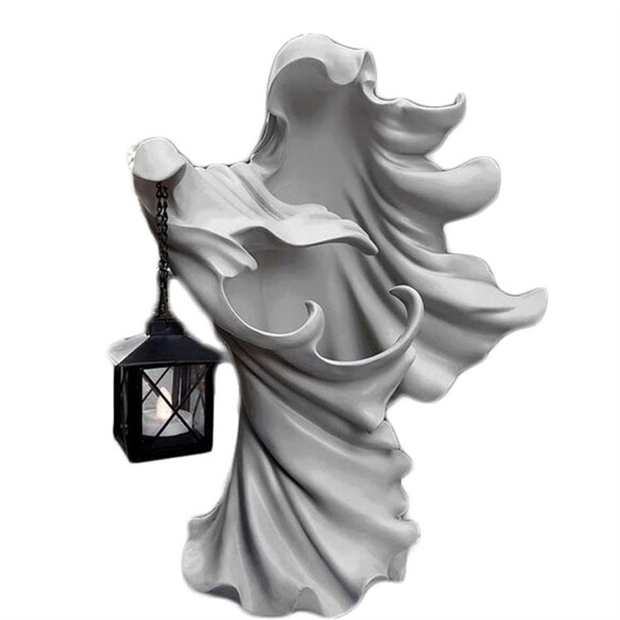 7.87" Resin Ghost W/ Lantern Ghost Statue Garden Yard Decoration