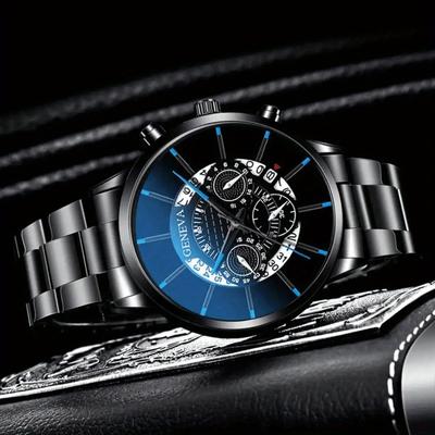 Fashion Men Black Stainless Steel Watch Luxury Calendar Quartz Wrist Watch Mens Business Watches for Man Clock
