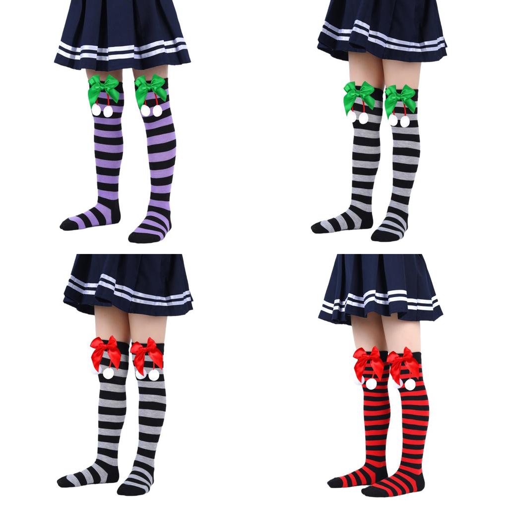Cute Butterfly Bow Christmas Socks For Girls Long Tube Polyester Fabric