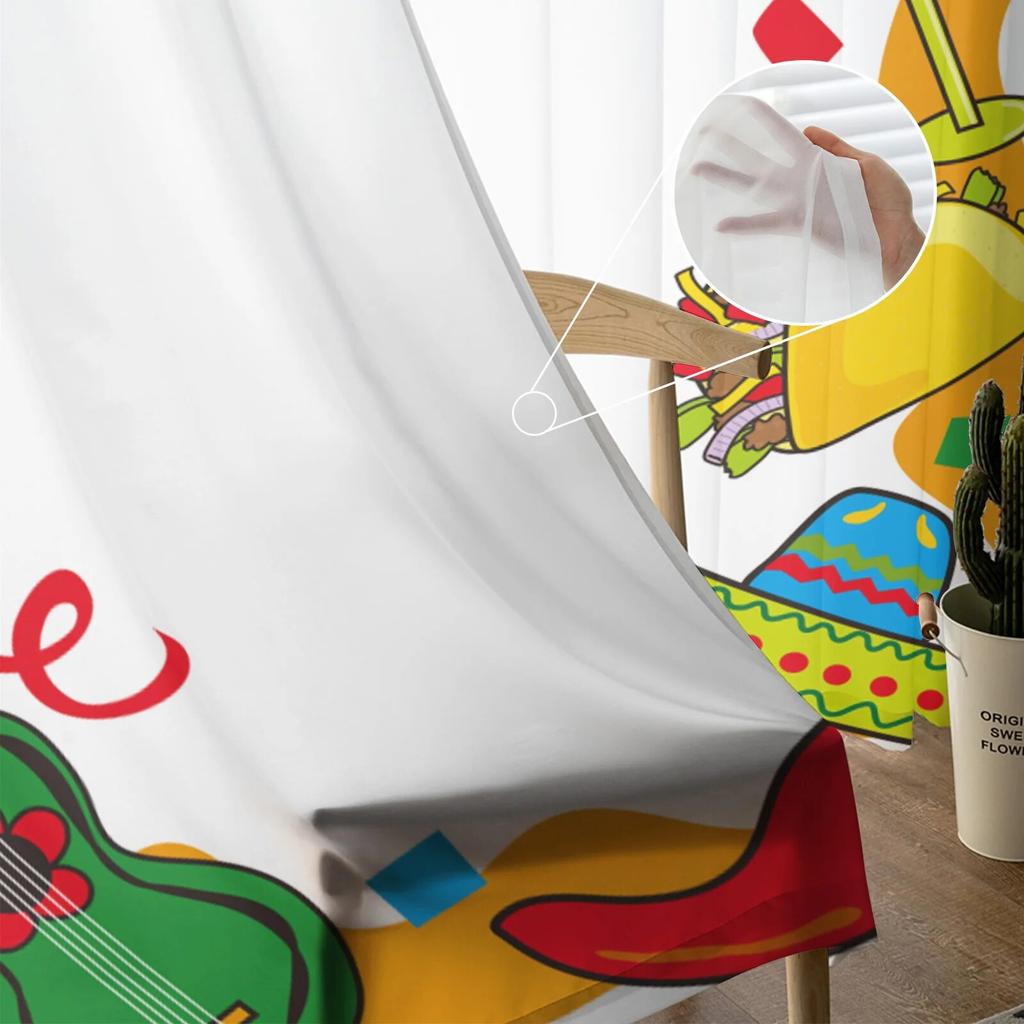 Mexican Cartoon Candy Luxury Tulle Curtains Modern Living Room Kitchen Chiffon Curtain Bedroom Sheer Valance Curtain