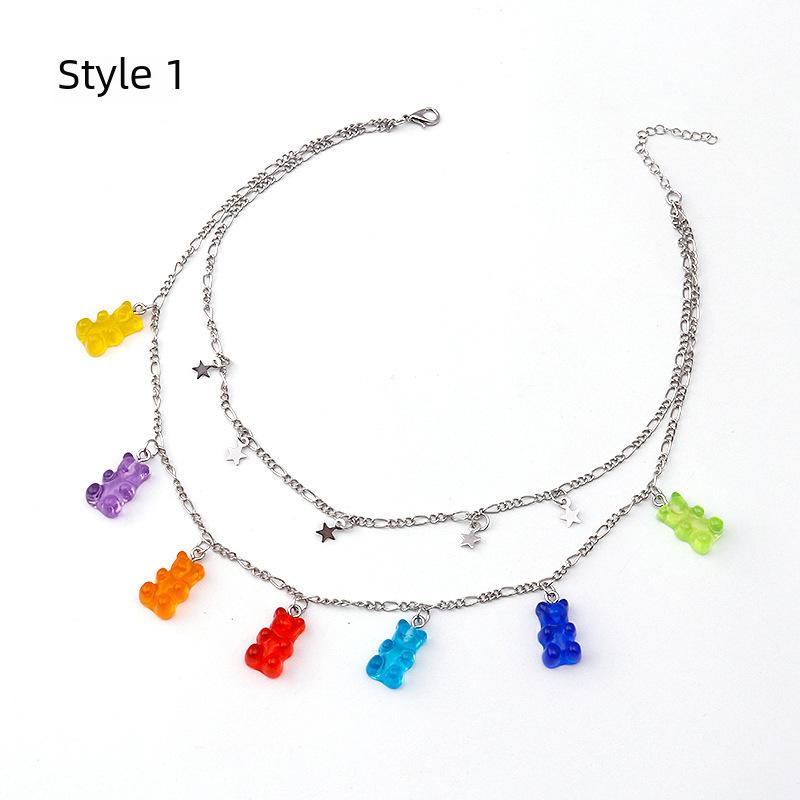Bunte Bärenanhänger-Halskette: Süßer Harzschmuck für Frauen