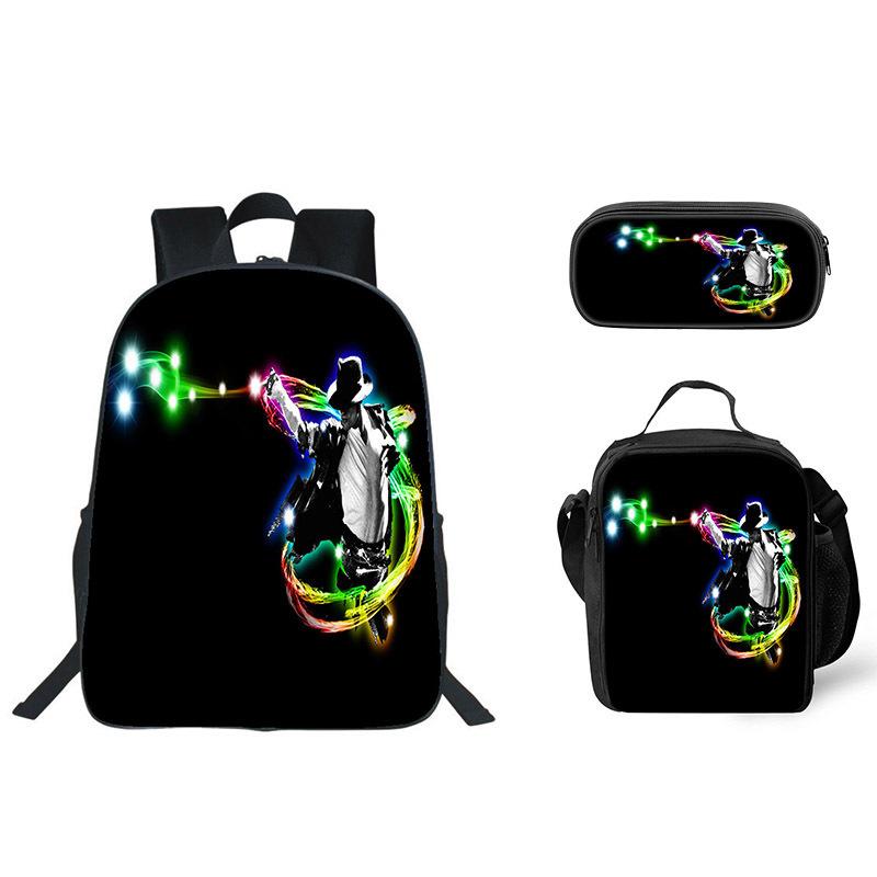 Student Backpack Lunch Bag Pencil Case 3-Piece Set, Waterproof Durable Large Capacity, MJ Pattern, Kids School Bag Set