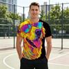 Men's Crew Neck 3D Print T-Shirt, Colorful Golden Retriever With Sunglasses Graphic Casual Short Sleeve Tee