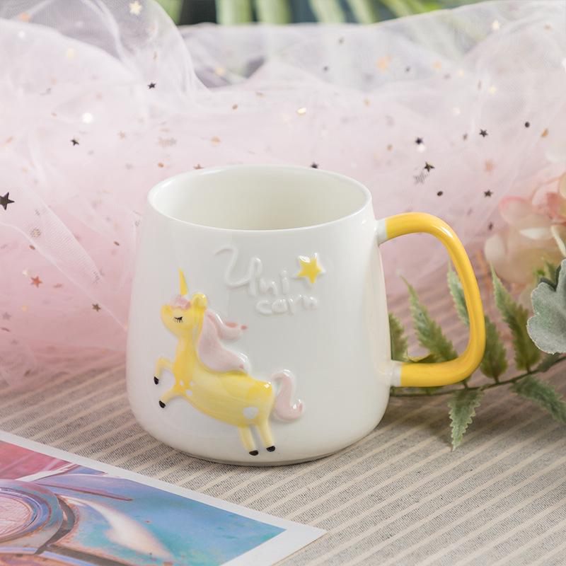 Unicorn Cartoon Couple Ceramic Coffee Mug with Lid - Cute Gift 301-400ml