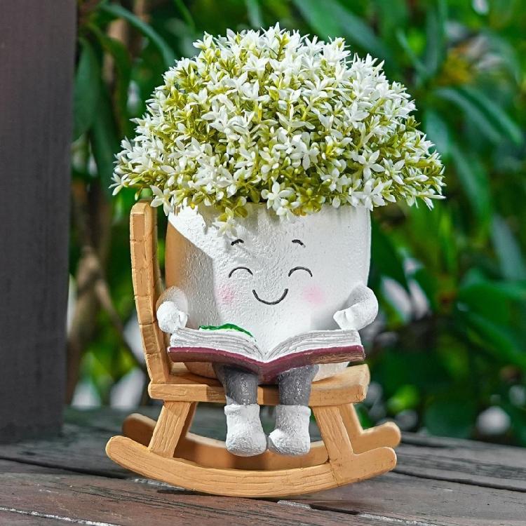 Unique Cute Head Flower Planter Resin Unique Sit Long Chair Succulents Pots Smile Faces Sunflower Pot for String of Pearls