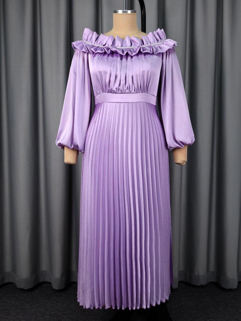 Plus Size Women's Elegant Pleated Chiffon Skirt Dress with Slimming Ruffle Waist