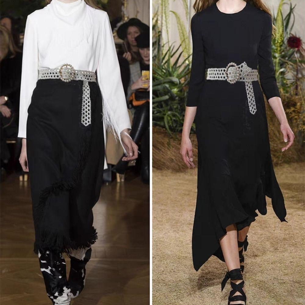 Hollow Pearl Waist Chain Elastic Band Beadeds Body Chain Fashion Pearl Waist Belt  Coat