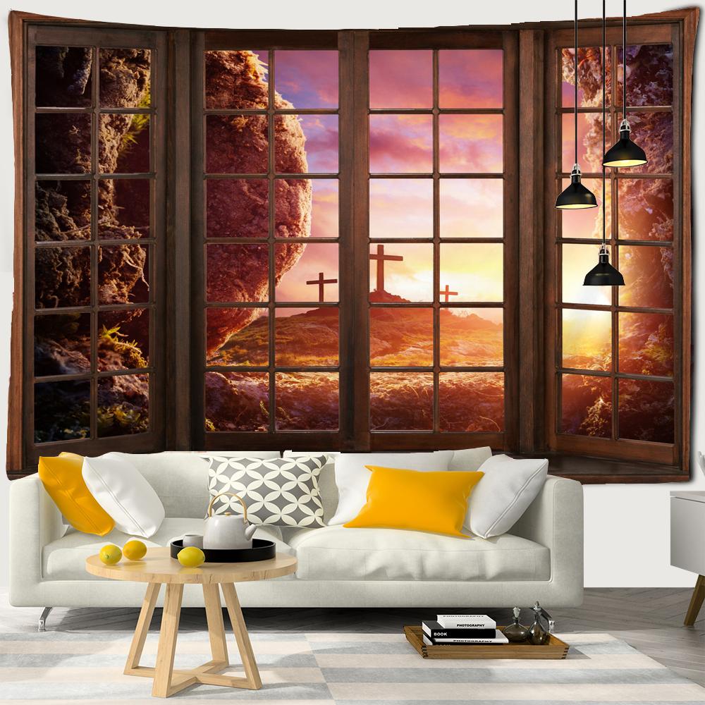3D Window Scenery Decoration Tapestry Hippie Wall Bohemian Style Decoration Tapestry Bedroom Dormitory Wall Tapestries
