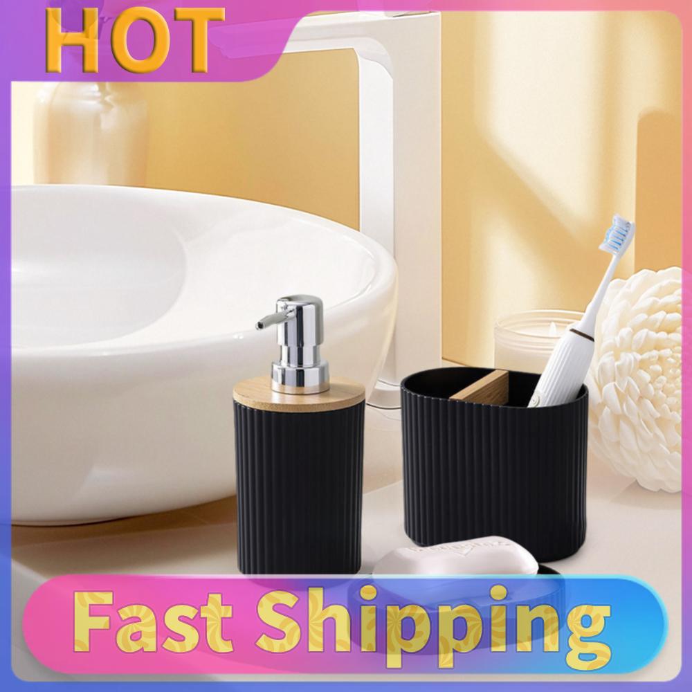 6 Piece Modern Bathroom Essentials Set Bathroom Accessory Set with Toilet Brush Trash Can & Soap Dispenser
