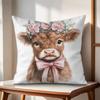 Highland cow  flower Cushion Cover Natural Linen Organic Fabric DoubleSided Printing Couch Pillow Covers Home Decor Gift