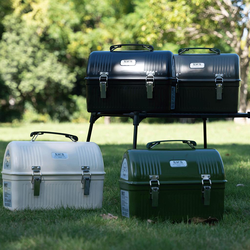 9.5L Vintage Camping Metal Lunch Box with Handle and Latch Picnic Fishing Coffee Tea Equipment Storage Case Stores Food Drinks