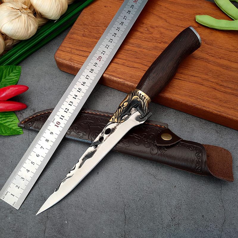 High-Carbon Steel Forged Butcher Boning Knife Kitchen Meat Cleaver Handmade Fishing Knives with Wood Handle