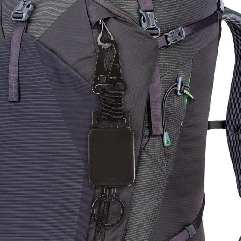 Retractable Keychain Outdoor Carabiner Steel Wire Rope High Resilience Anti Lost Easy To Pull Buckle 60Cm Keyring For Hiking