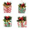 Mini Christmas Gift Box Ornament Artificial Plaid Xmas Tree Ornament Jingle Bell Christmas Decoration Hanging Gift Pendant