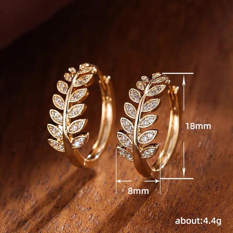 Cao Shi Exquisite Olive Branch Zircon Leaf Earrings