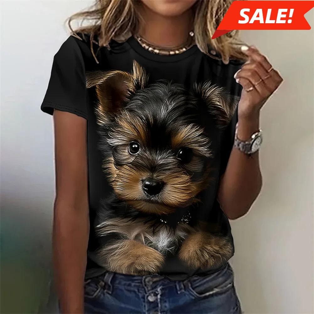 T-shirt For Women Funny 3d Printed Kawaii Cat Dog Animal Graphic Tees Summer Casual O-neck Tops Short Sleeve Loose T-shirts