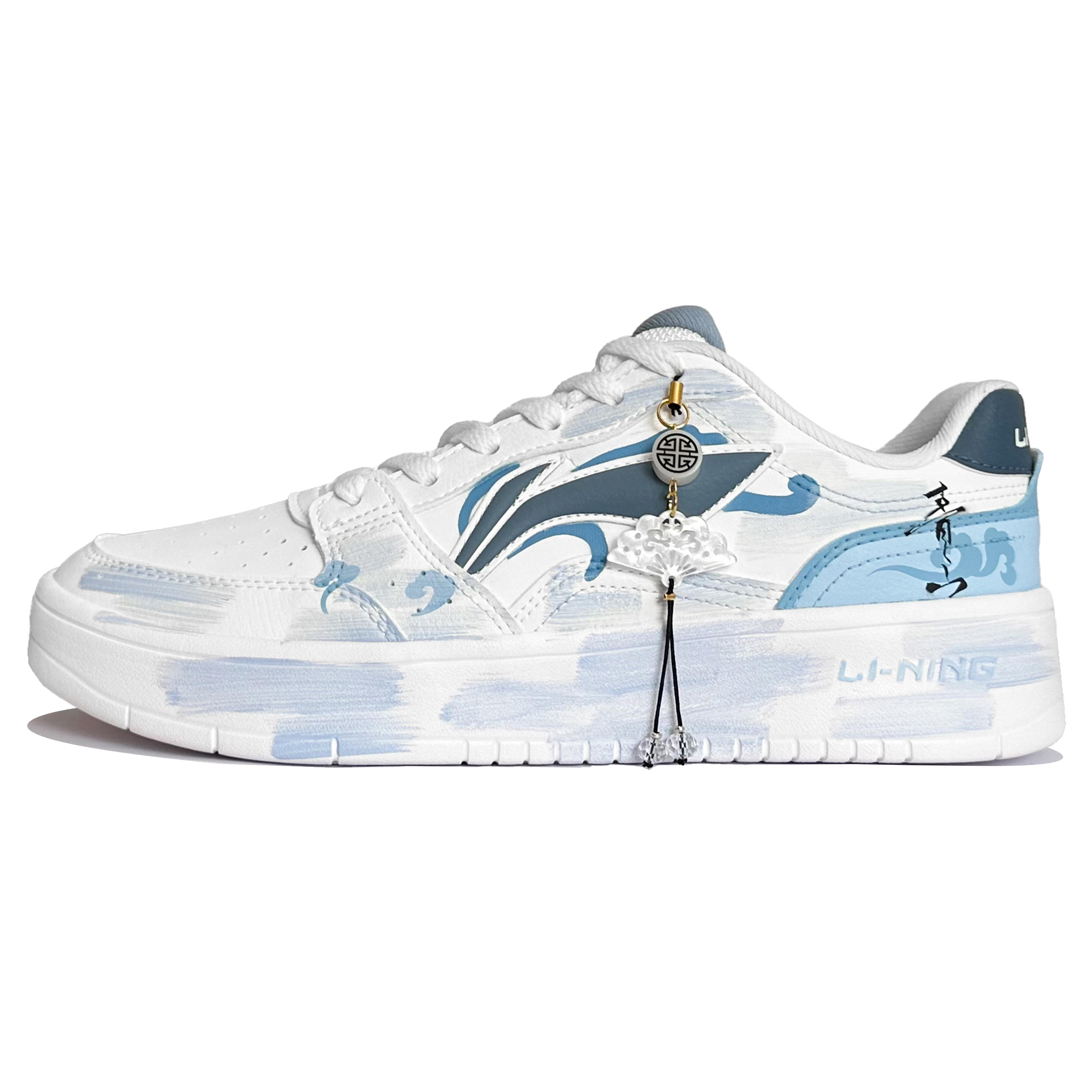 Li Ning Sycee Амортизирующие Легкие Нескользящие Низкие Кеды для Скейтборда Мужские Бело-Синие AGCT339-4(КомандаК-) 44
