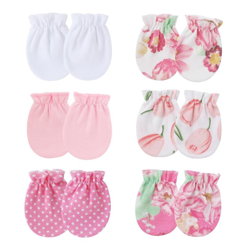 6PCS Baby Cotton Anti Scratch Mittens Newborn Elastic Cuff Hand Covers For 0-6 Months Infant Face Protection Daily Wear Assorted Styles