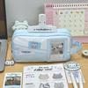 Korean Style Gray Star Cat Pencil Case with Transparent Window and Large Capacity