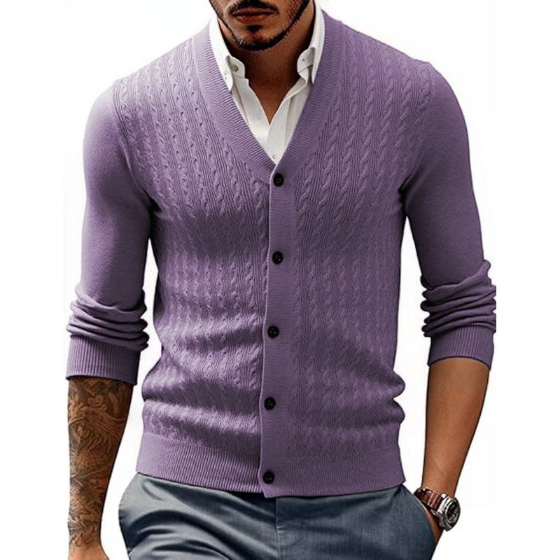 New Business Casual Men's V-neck Cardigan Knitted Sweater Slim Button Casual Sweater Jacket Men