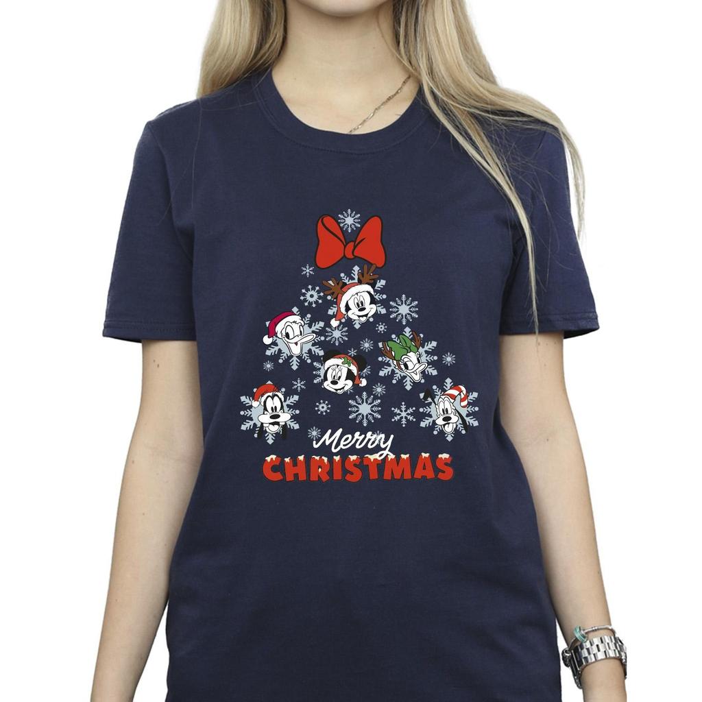 Disney Womens/Ladies Mickey Mouse And Friends Christmas Tree Cotton Boyfriend T-Shirt