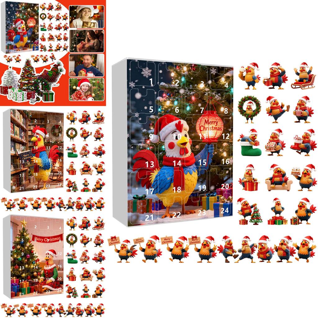Christmas Countdown Box With Chicken Shaped Acrylic Tree Ornaments For Holiday Decor
