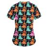 Damen Halloween Print Uniform Arbeitsuniform V-Ausschnitt Tasche Schutz Arbeitsuniform