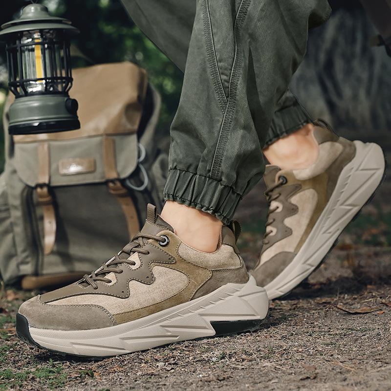 Sneakers men's autumn new trendy versatile leather platform casual shoes lightweight breathable non-slip large size travel shoes