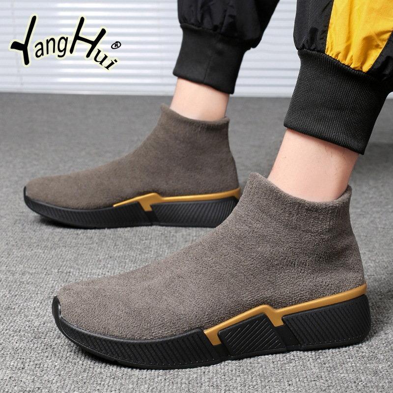 Outdoor Sock Boots Keep Warm Elastic Cotton Fabric Sports Casual Gaobang Platform Shoes for Men 2024 New Fashion Autumn Winter