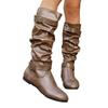 Fall/Winter 2025 New Large Size Round Toe Stacked Boots Women's Belt Buckle Stylish and Comfortable Slip-On Martin Boots