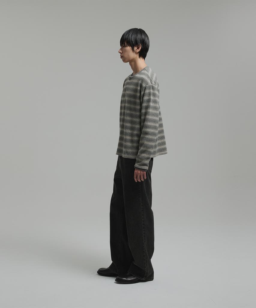 NONBLANK Waffle Henley Neck Ls T-Shirt_Grey Stripe