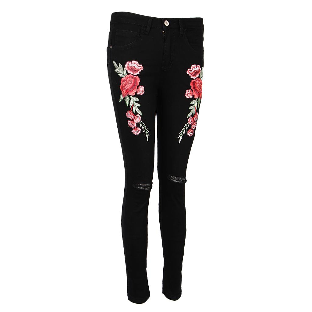 Rose Embroidered Jeans Pants 