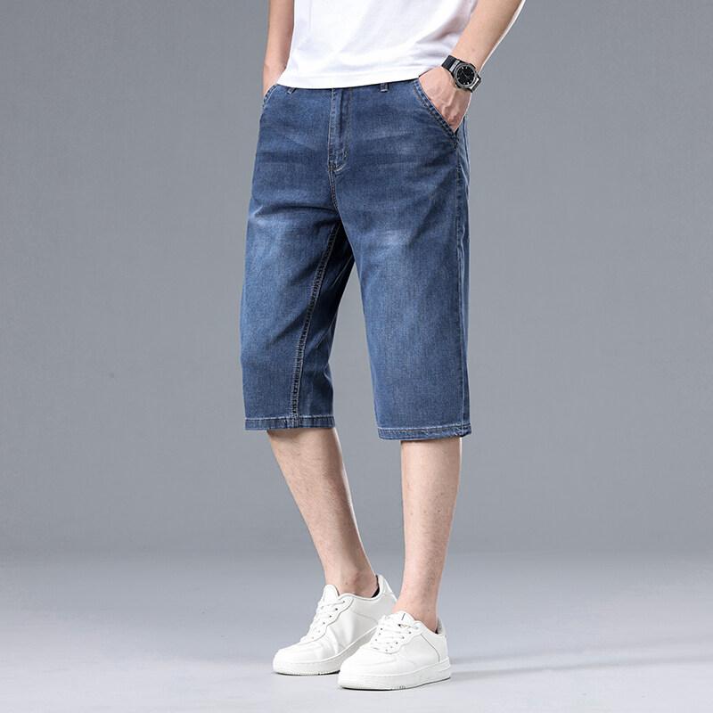 

Летние мужские повседневные джинсовые шорты Мужская одежда Классические шорты Джинсы Мужские джинсовые брюки Прямые эластичные повседневные шорты длиной до колена 42 34