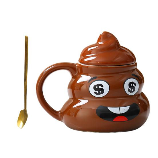 Ceramic Poop Cup 500ml Creative Coffee Mug with Spoon Comfortable Grip Tea Mug Novelty Drinkware Gifts