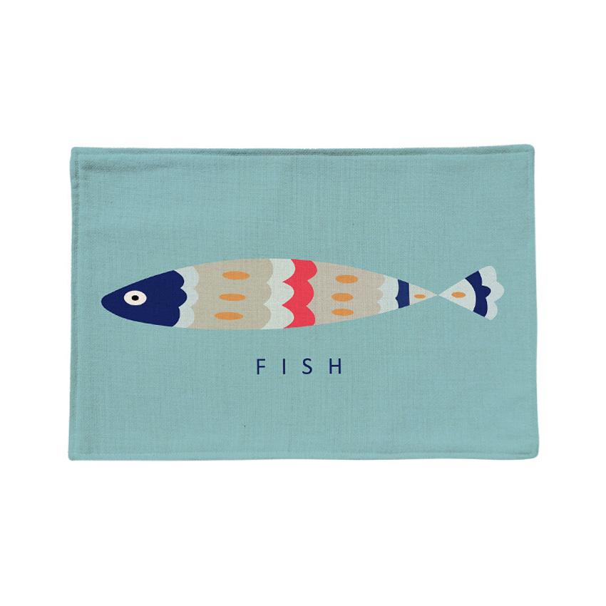 Linen Placemat Table Mat Fish Print Nordic Pads For Kitchen Dining Table Disc Pads Bowl Coasters Home Decor 44x28cm 2/4/6pcs