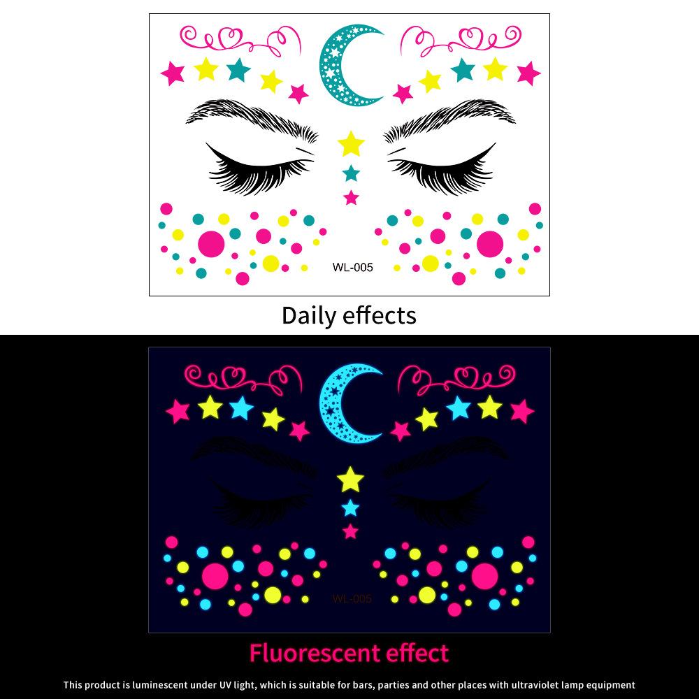 16 Fluorescent Face Stickers Nightclub Masquerade Neon Fluorescent Face Stickers Waterproof Music Festival Glow Tattoo Stickers