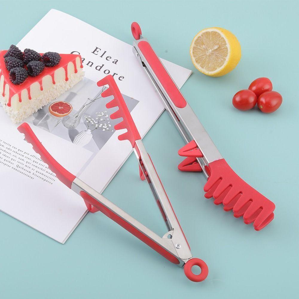 Silicone Pasta Clips Stainless Steel Cooking Serving Tongs Kitchen Tongs  Cooking Accessories