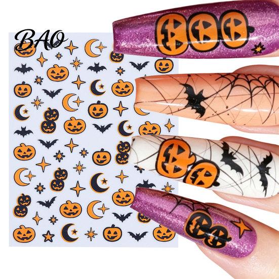 DIY Nail Stickers Halloween Self Adhesive Stickers, Pumpkin Bat Moon Star Manicure Decals, Art Decoration for Home Salon Decorative