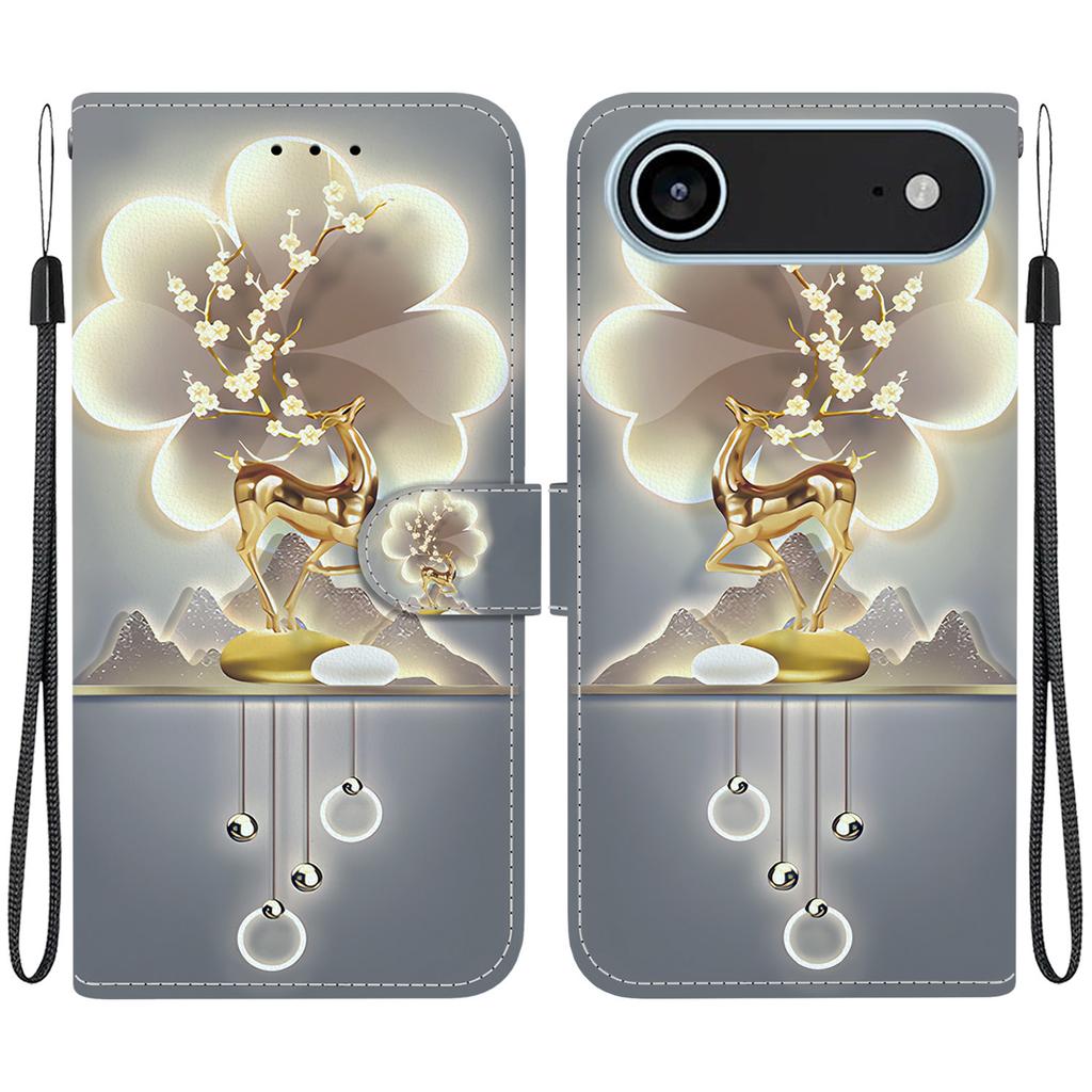 For iPhone 17 Air Case Pattern Printing Anti-Drop Leather Flip Wallet Phone Cover with Lanyard