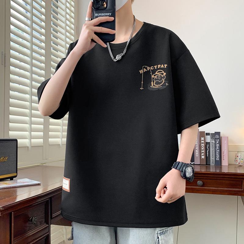 Men’s Hong Kong Style Loose Short-Sleeve T-Shirt - Trendy Plus Size Tops