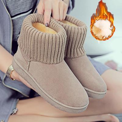 Winter neue flache Unterseite Schneestiefel Damen samt warme Baumwollschuhe