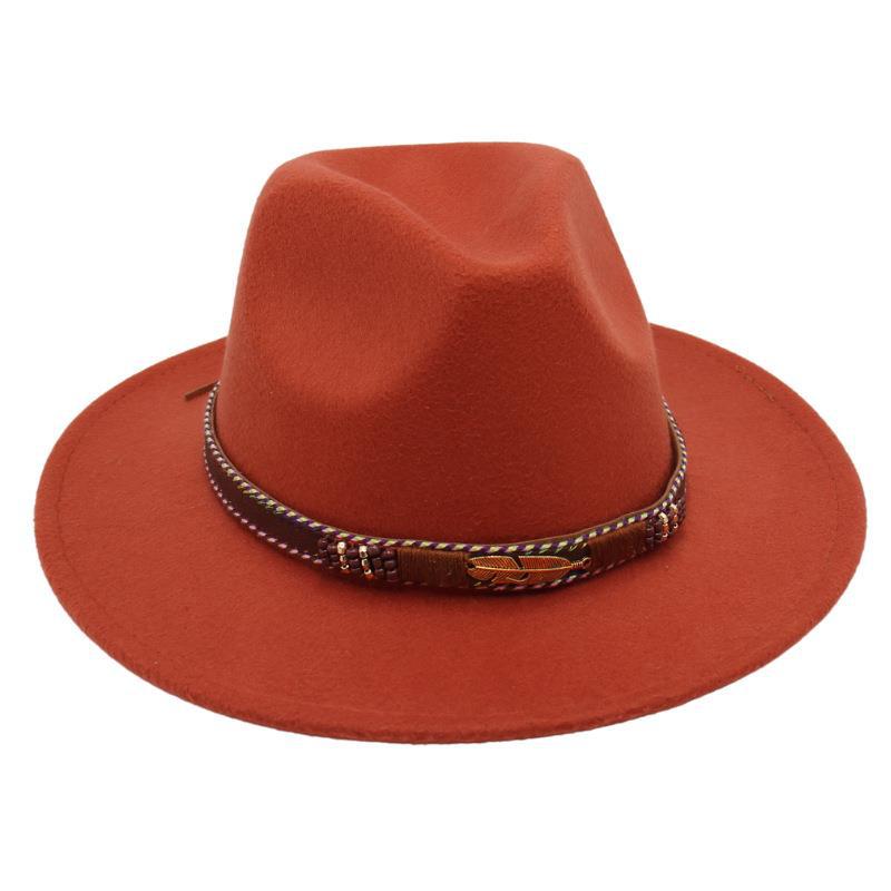 Minority Stage Top Hat Metal Feather Jazz Hat Men'S And Women'S Ethnic Style Felt Hat Tibetan Wool Hat
