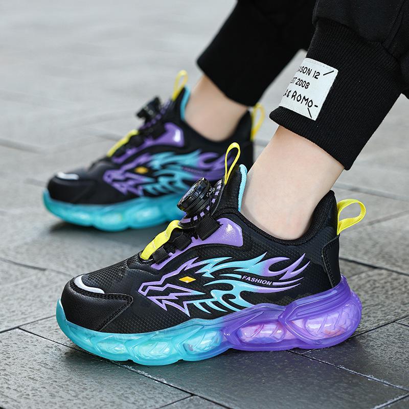 New waterproof leather children's sports shoes medium and old children's rotating button running shoes fashion trend dad shoes