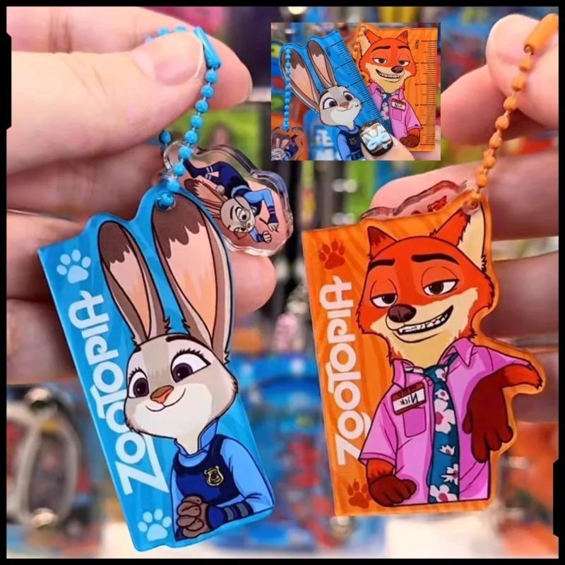 Disneys Zootopia Nick Wilde Judy Hopps Double Sided Acrylic Ruler Ruler Keychain Schoolbag Charm Stationery Merchandise